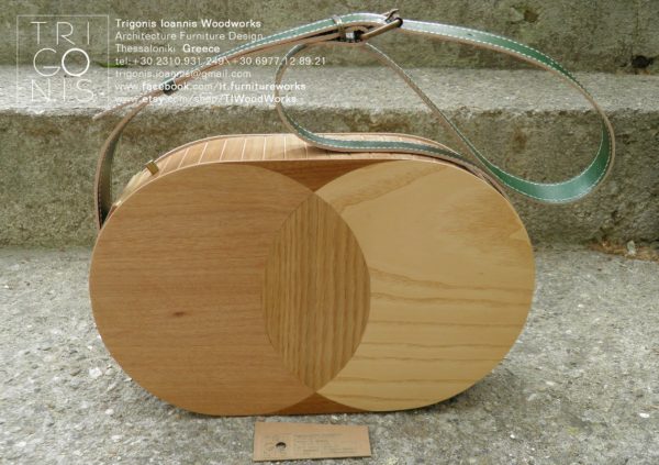 Wooden bag with a circular motif