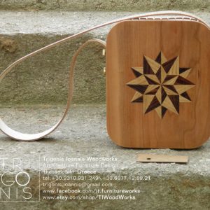 Wooden bag with a star marquetrie motif